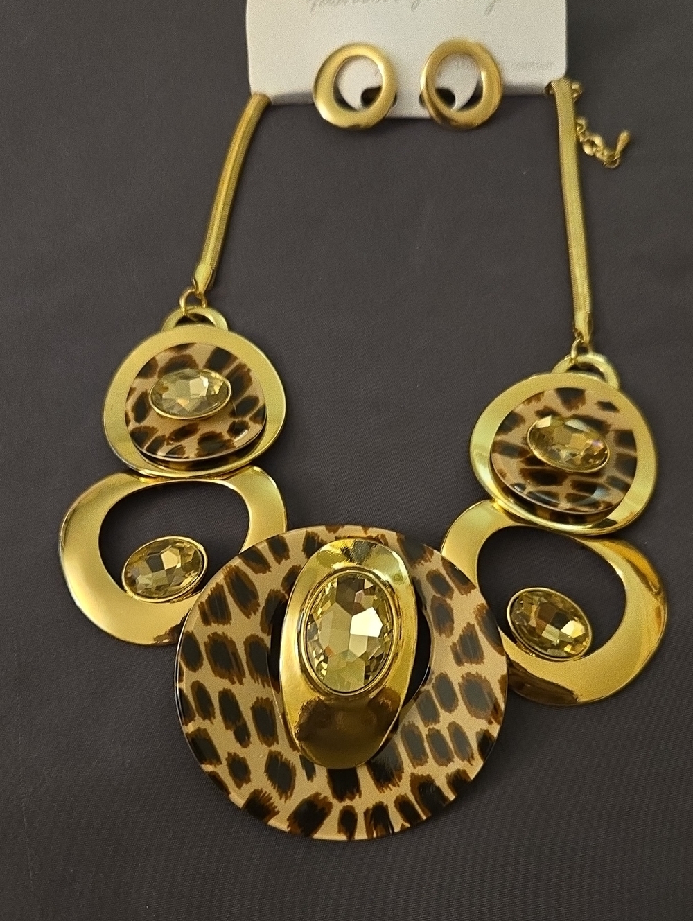 Statement Gold-Tone Leopard Statement Necklace & Earring Set